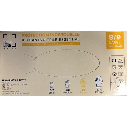 GANTS NITRILE BLANC N.PDR 8/9 	b/100